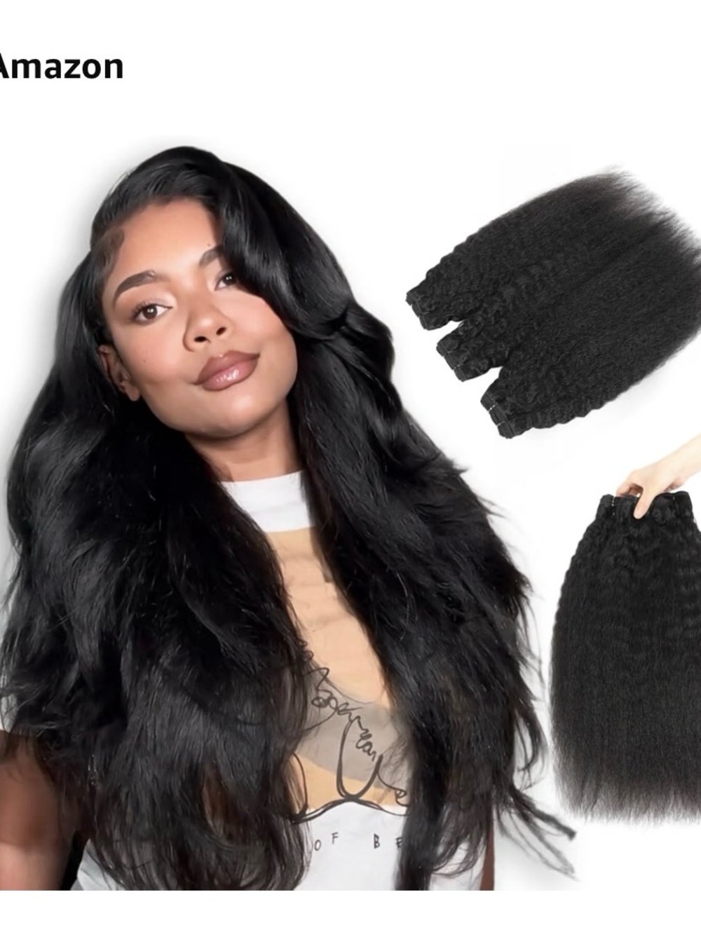 15A Raw Human Hair Bundles Kinky Yaki Straight - Black 16/18/20
